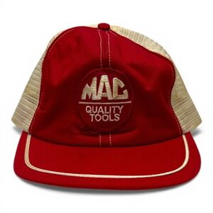 Vintage MAC Quality Tools Trucker Hat Mens OSFA Red Cream Fair Paramount Cap USA